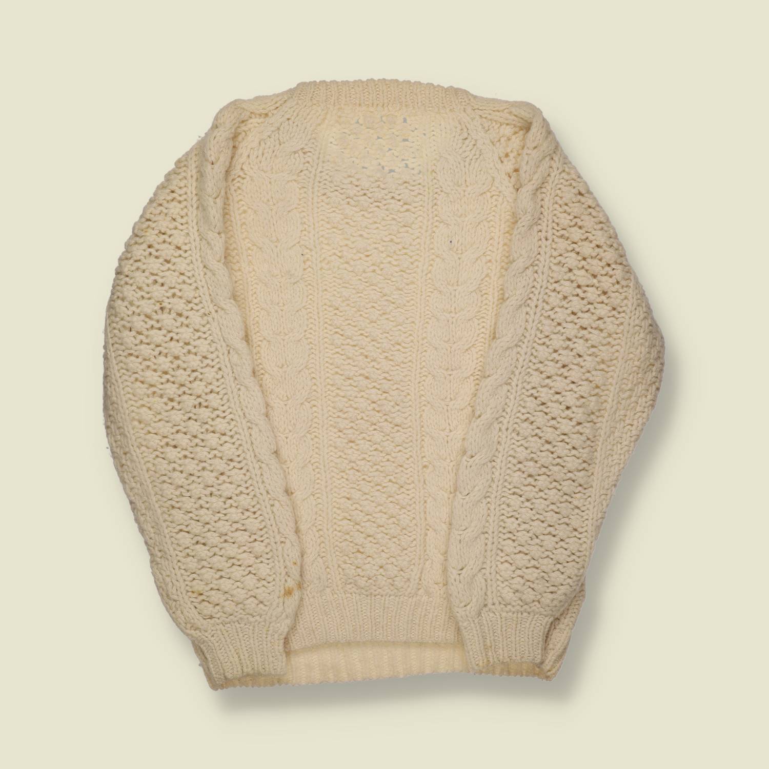1970s–80s | Hand-Knit Aran Jumper – Natural Cream Wool - S
