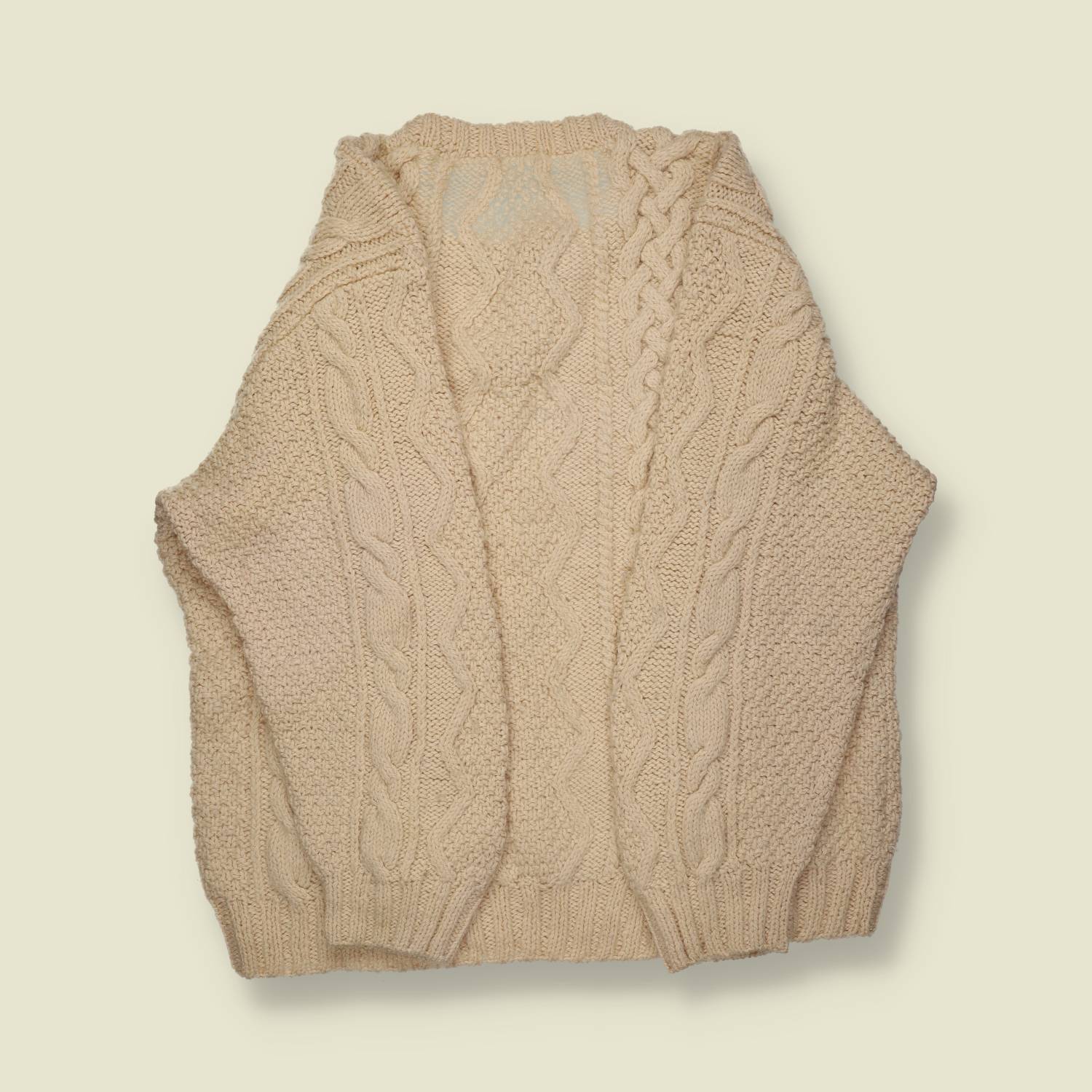1970s–80s | Hand-Knit Aran Jumper – Natural Cream Wool - L/XL