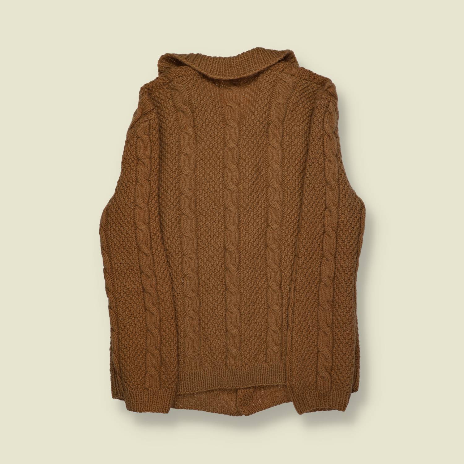 1970s | Hand-Knit Shawl-Collar Aran Cardigan – Chestnut Wool - M