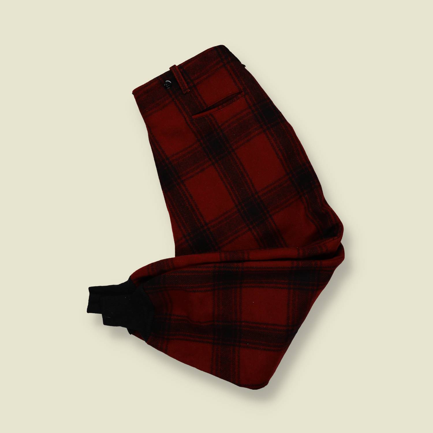 1950s | Wool Plaid Hunting Trousers – Deep Red & Black Check - w34-36
