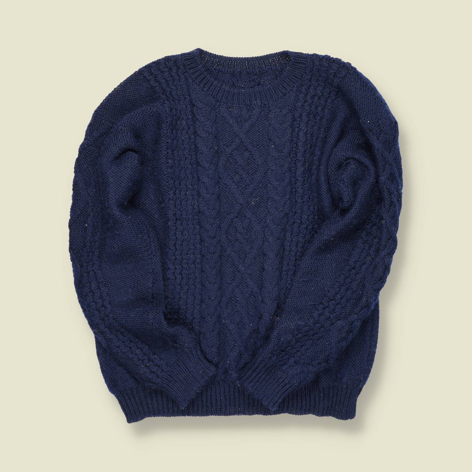 1980s | Hand-Knit Aran Jumper – Navy Wool - L/XL