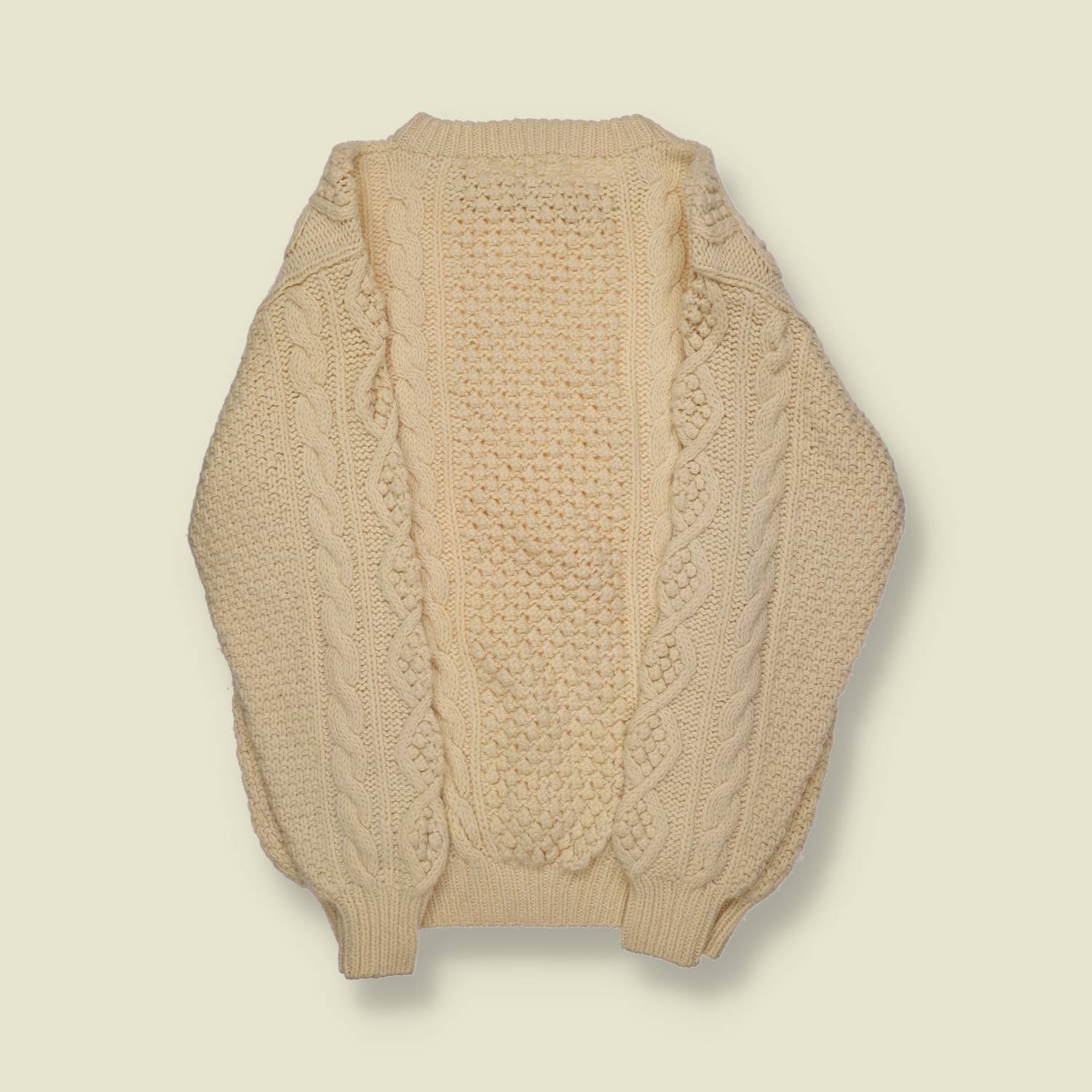 1990s | Trader Hand-Knit Aran Jumper – Natural Cream - L/XL