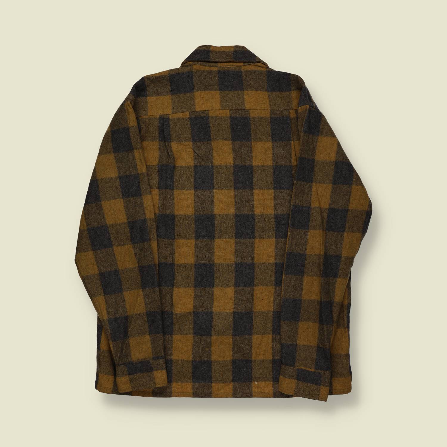 1960s | Sears | Wool Plaid Shirt – Brown / Mustard - M