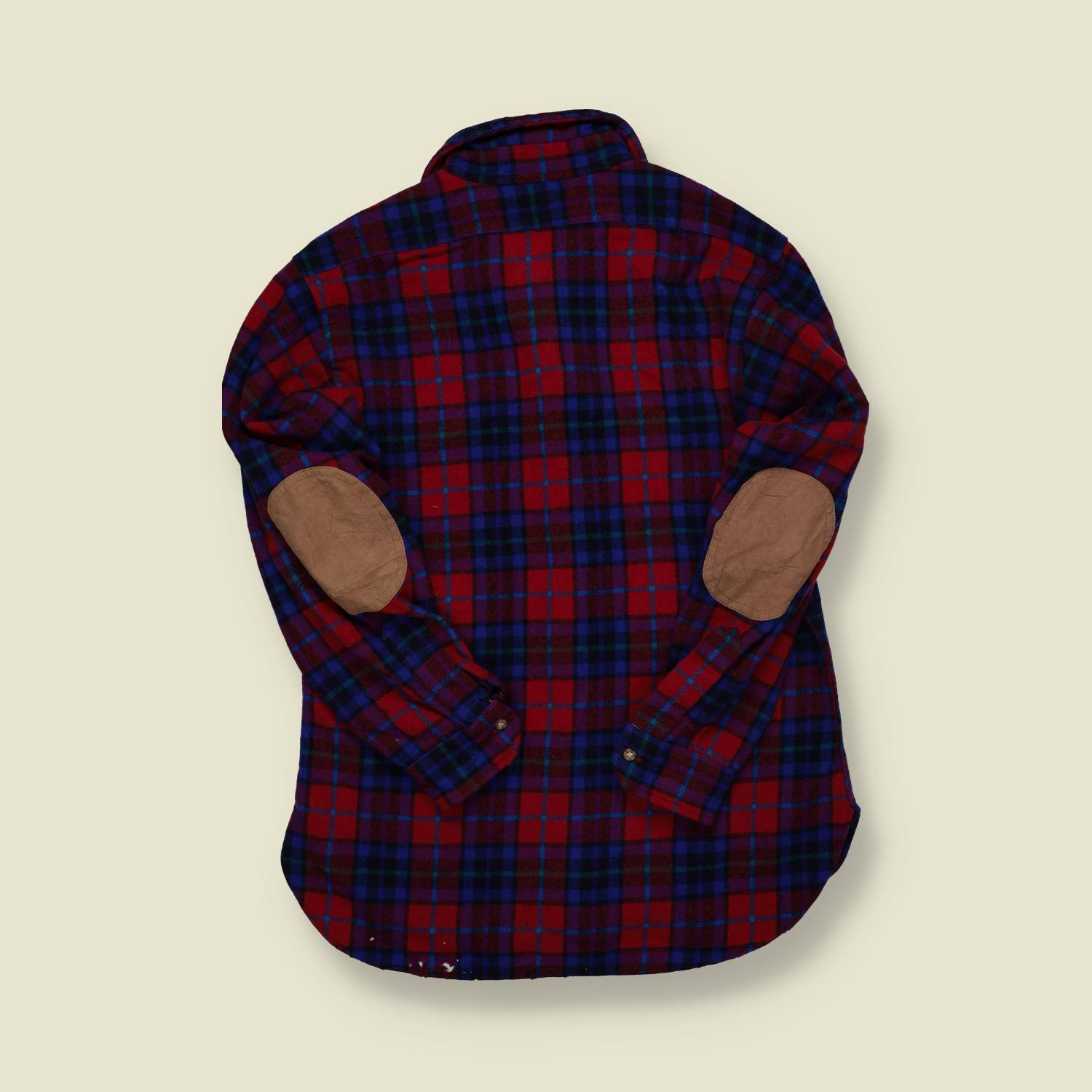 1980s | Lobo by Pendleton | Wool Plaid Shirt with Elbow Patches – Red / Blue Tartan - M