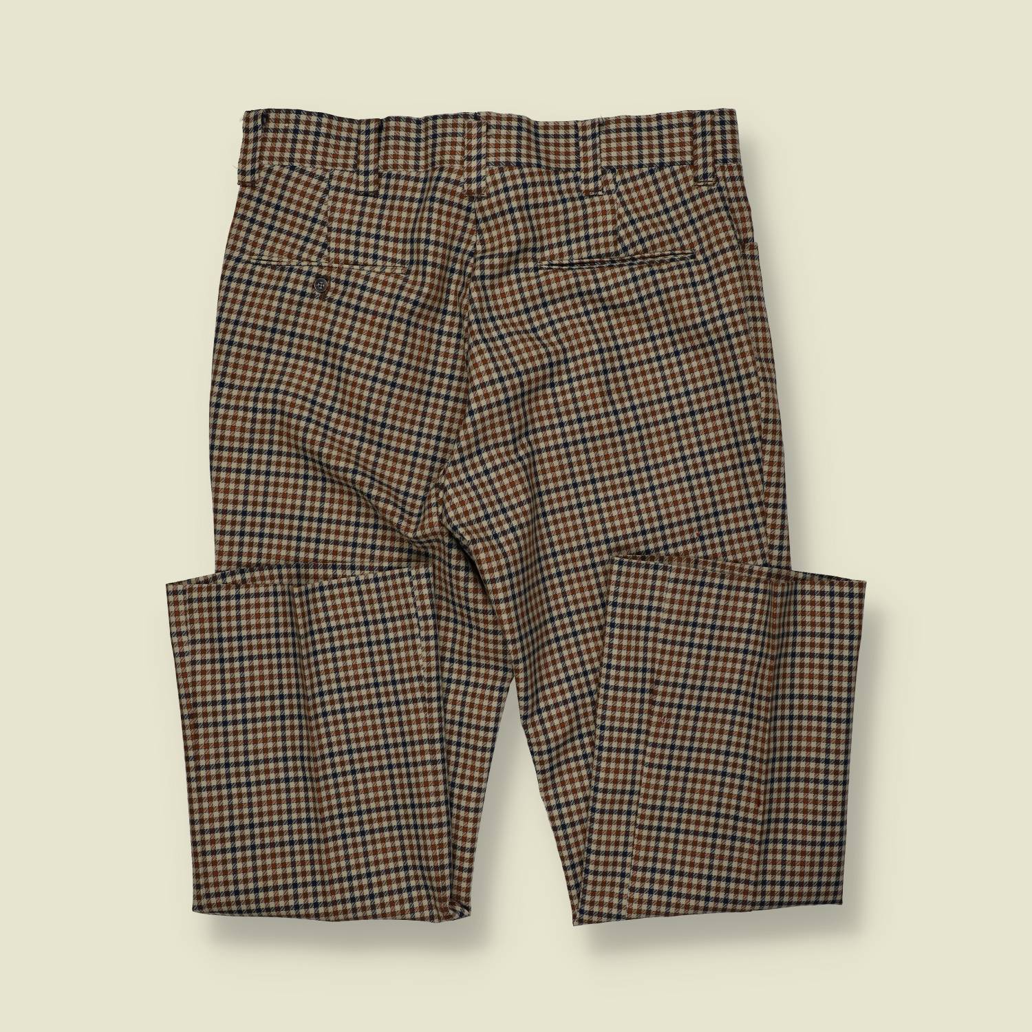 1970s | MW | Checked Flared Trousers – Brown / Navy / Cream - w32