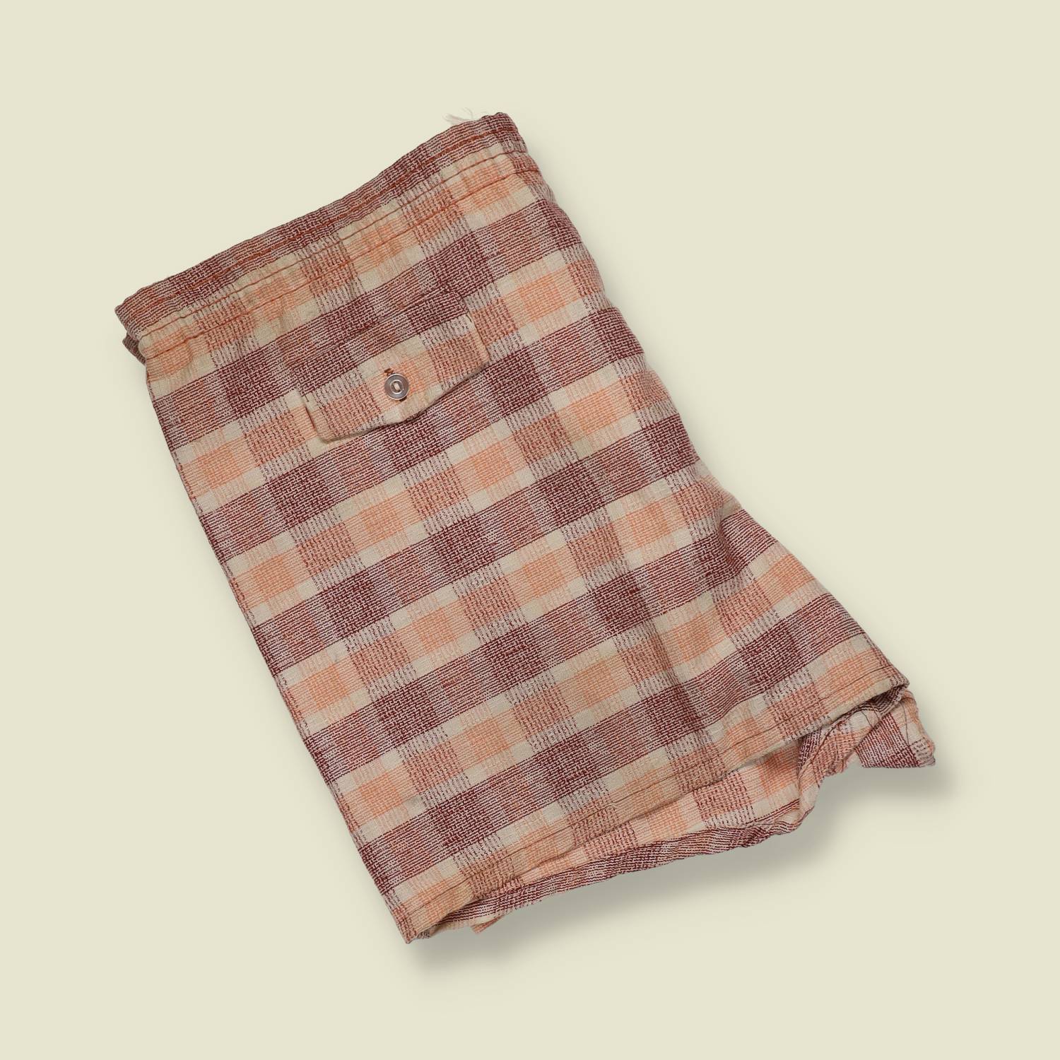 1960s | Unbranded | Checked Shorts – Rust / Cream - w38