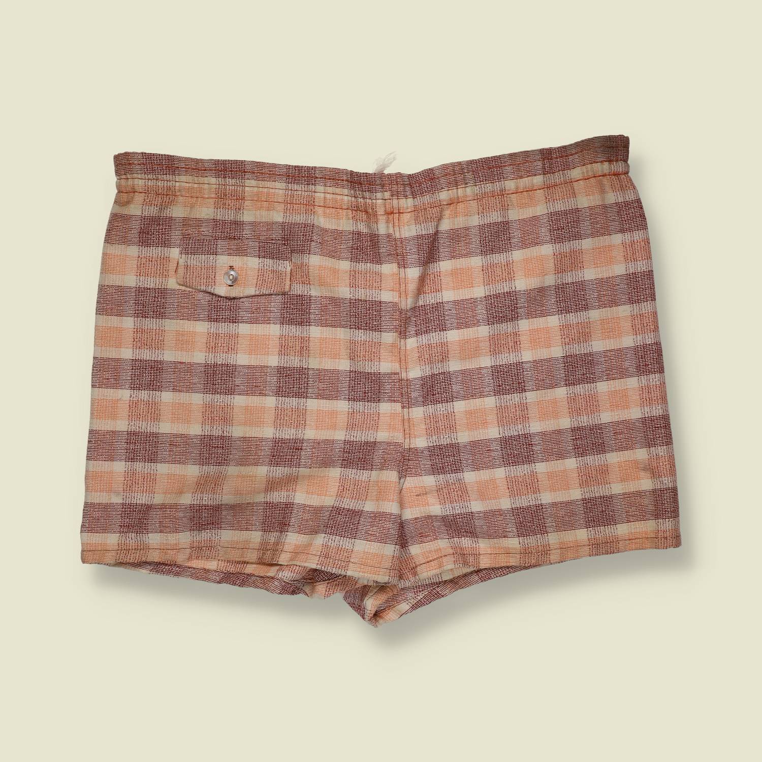 1960s | Unbranded | Checked Shorts – Rust / Cream - w38