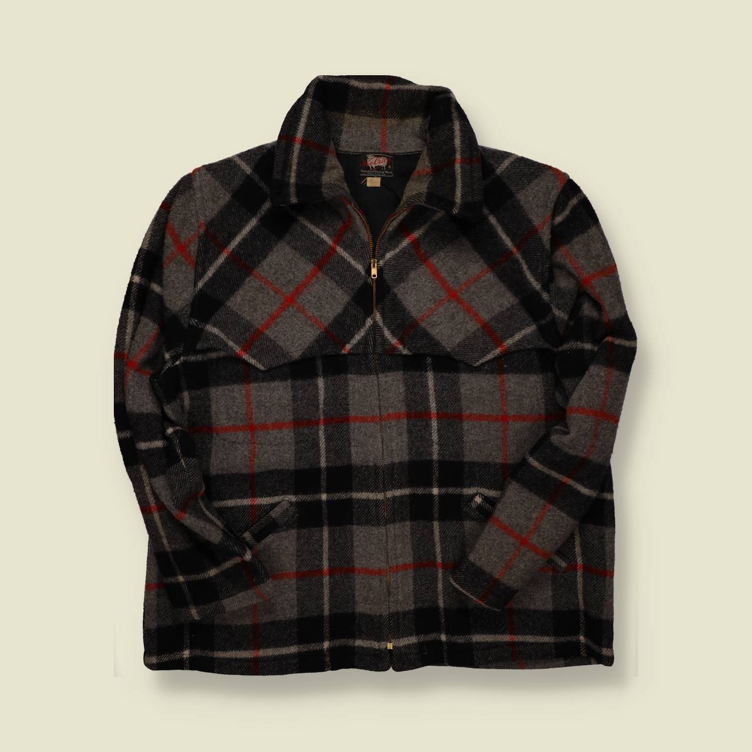 1950s | Woolrich | Full-Zip Wool Jacket – Grey/Black/Red Plaid - L