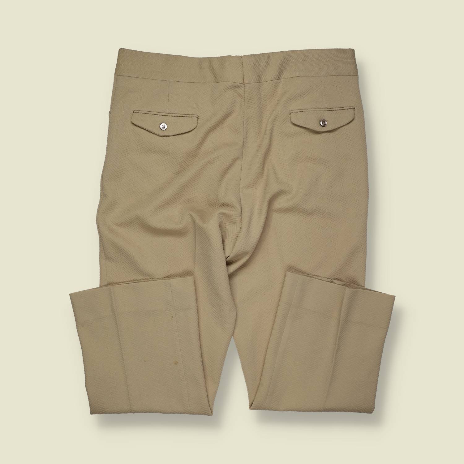 1970s | Unbranded | Textured Flared Trousers – Sand / Beige - w36