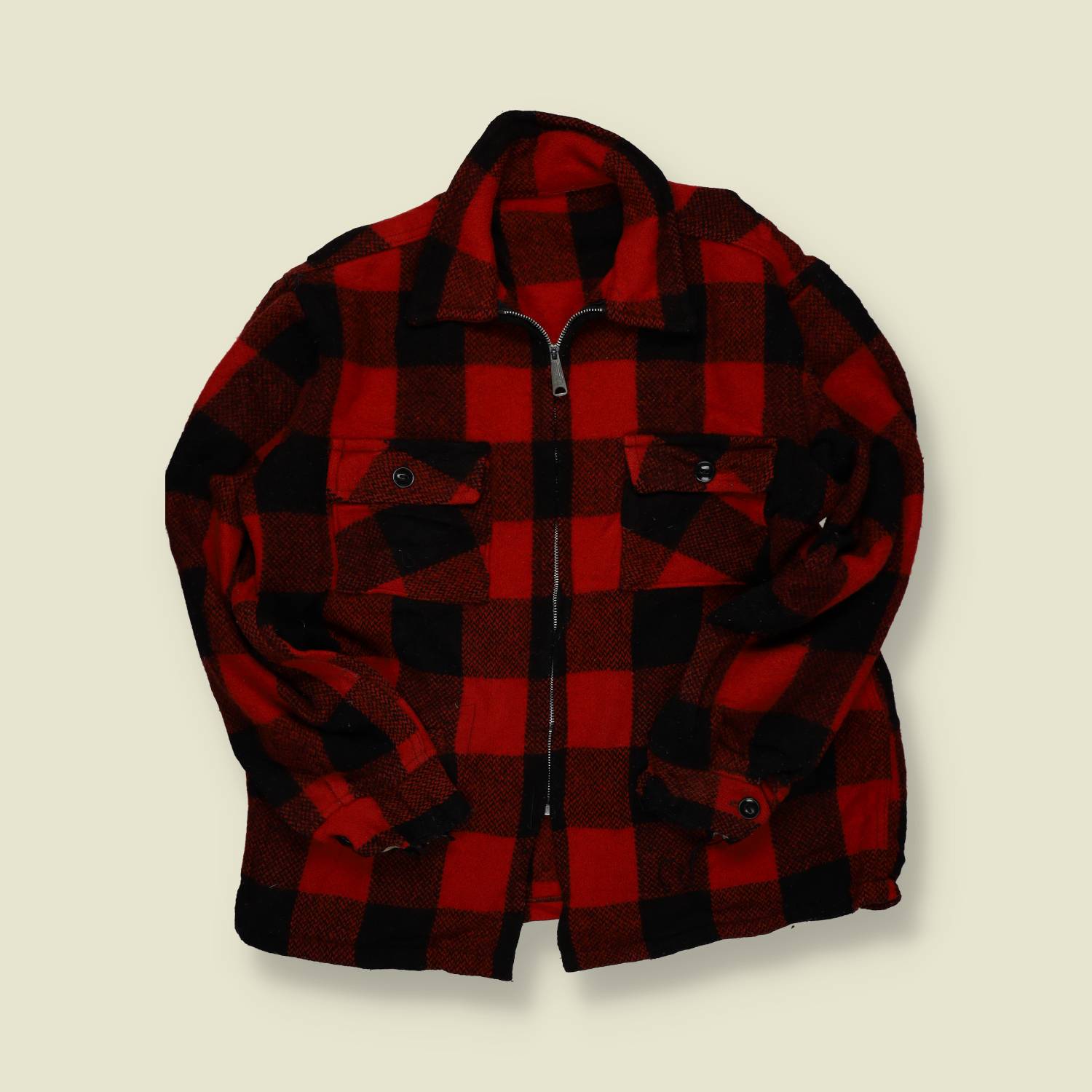 1960s | American Workwear | Red & Black Buffalo Plaid Wool Jacket - M/L