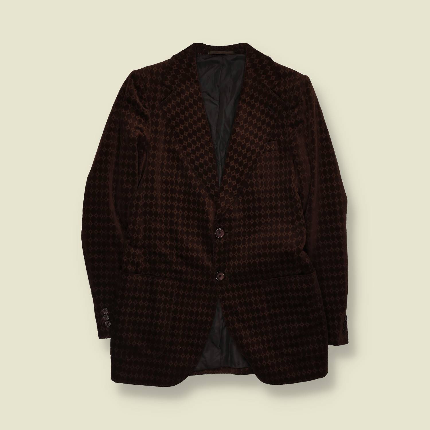 1970s | Velvet Blazer | Patterned Brown - XXS