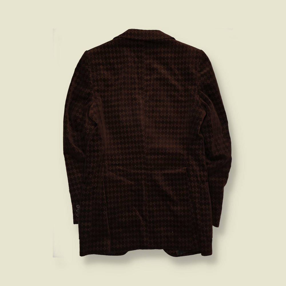 1970s | Velvet Blazer | Patterned Brown - XXS