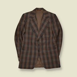 1970s | Checked Tailored Blazer | Grey Brown - XXS
