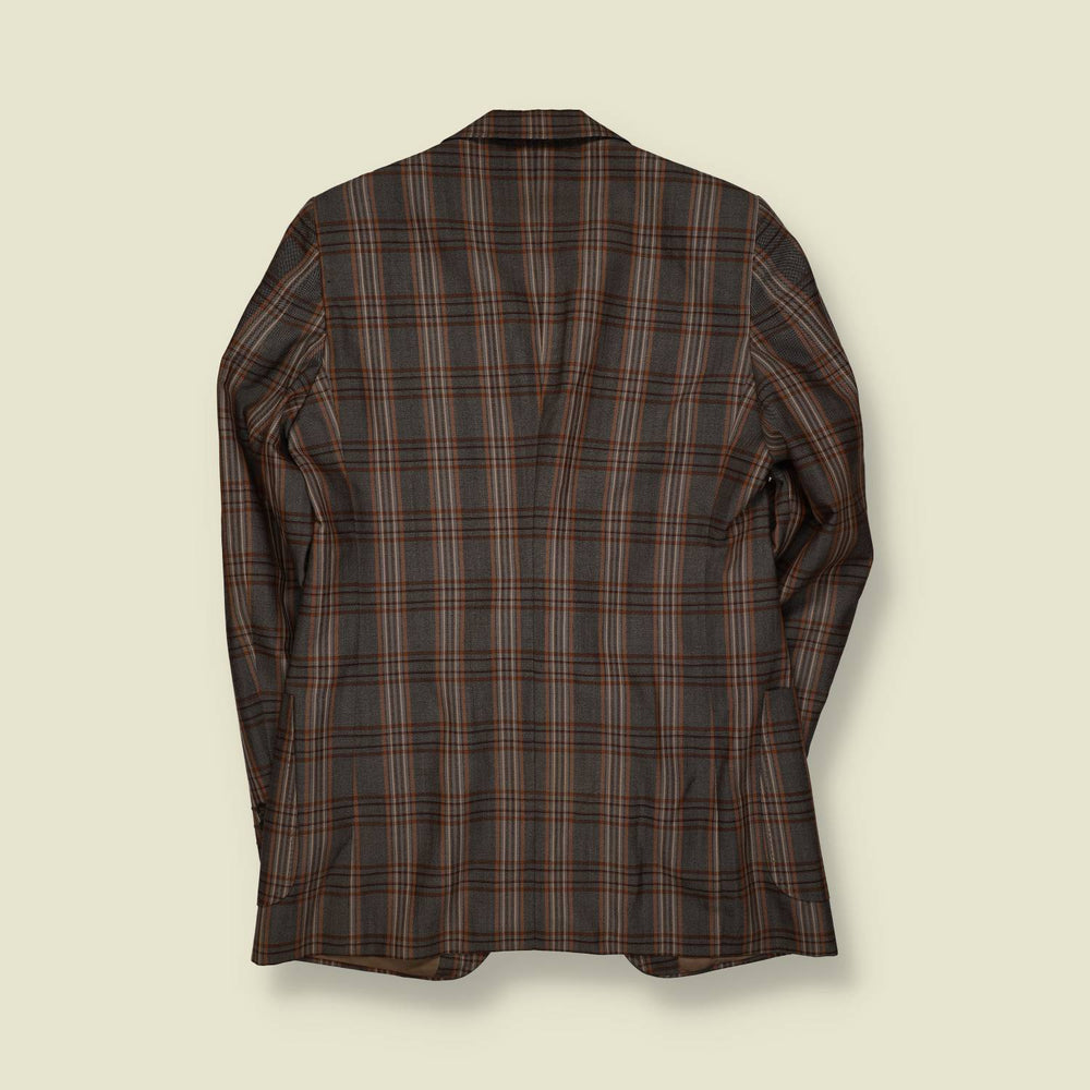 1970s | Checked Tailored Blazer | Grey Brown - XXS