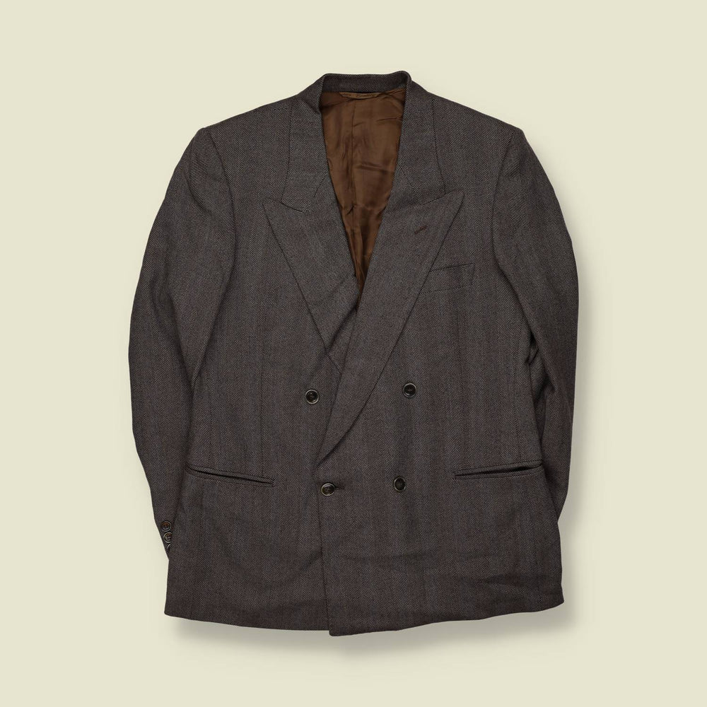 1970s | Violin | Double Breasted Herringbone Blazer | Brown Grey - S