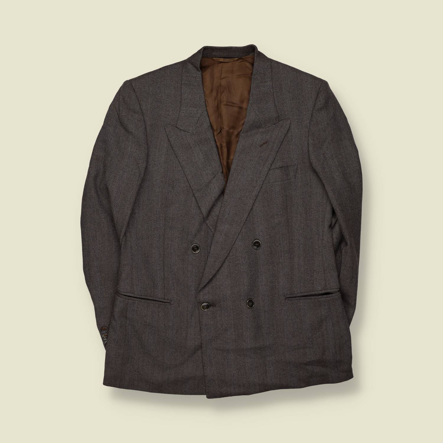 1970s | Violin | Double Breasted Herringbone Blazer | Brown Grey - S