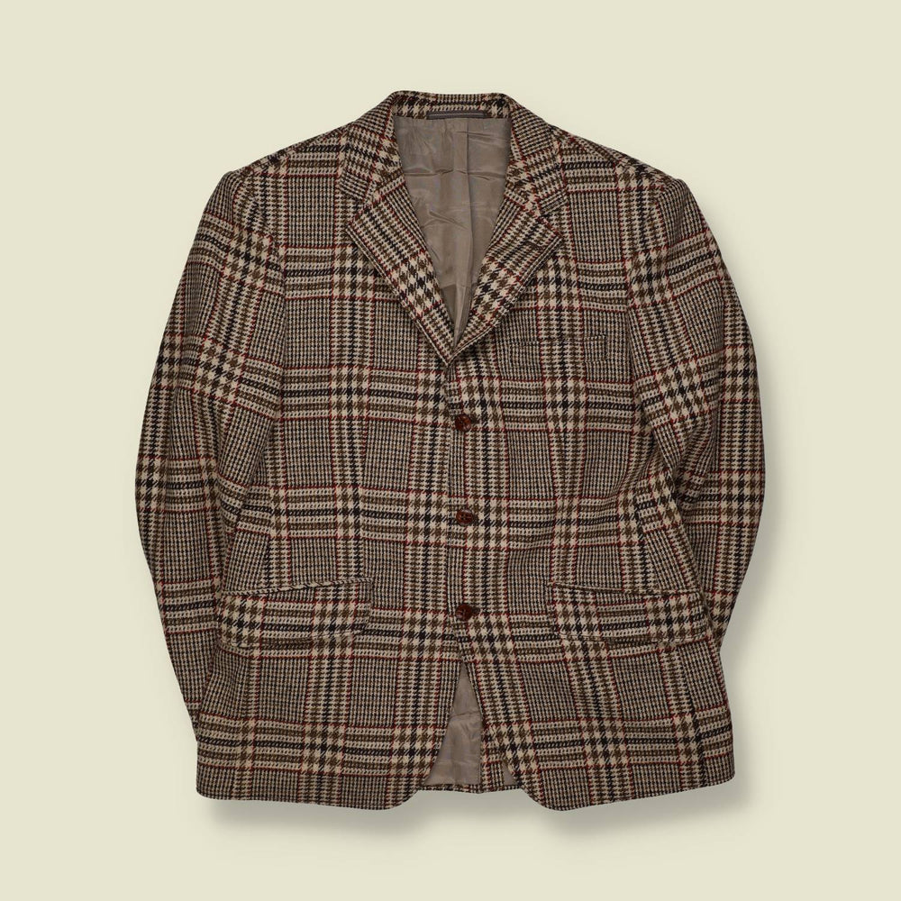 1960s–1970s | Wool Checked Blazer | Cream Brown - M