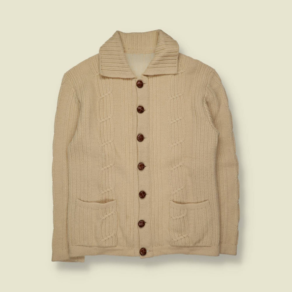 1970s | Hand Knit Wool Cardigan | Cream - M