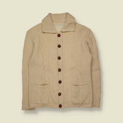 1970s | Hand Knit Wool Cardigan | Cream - M