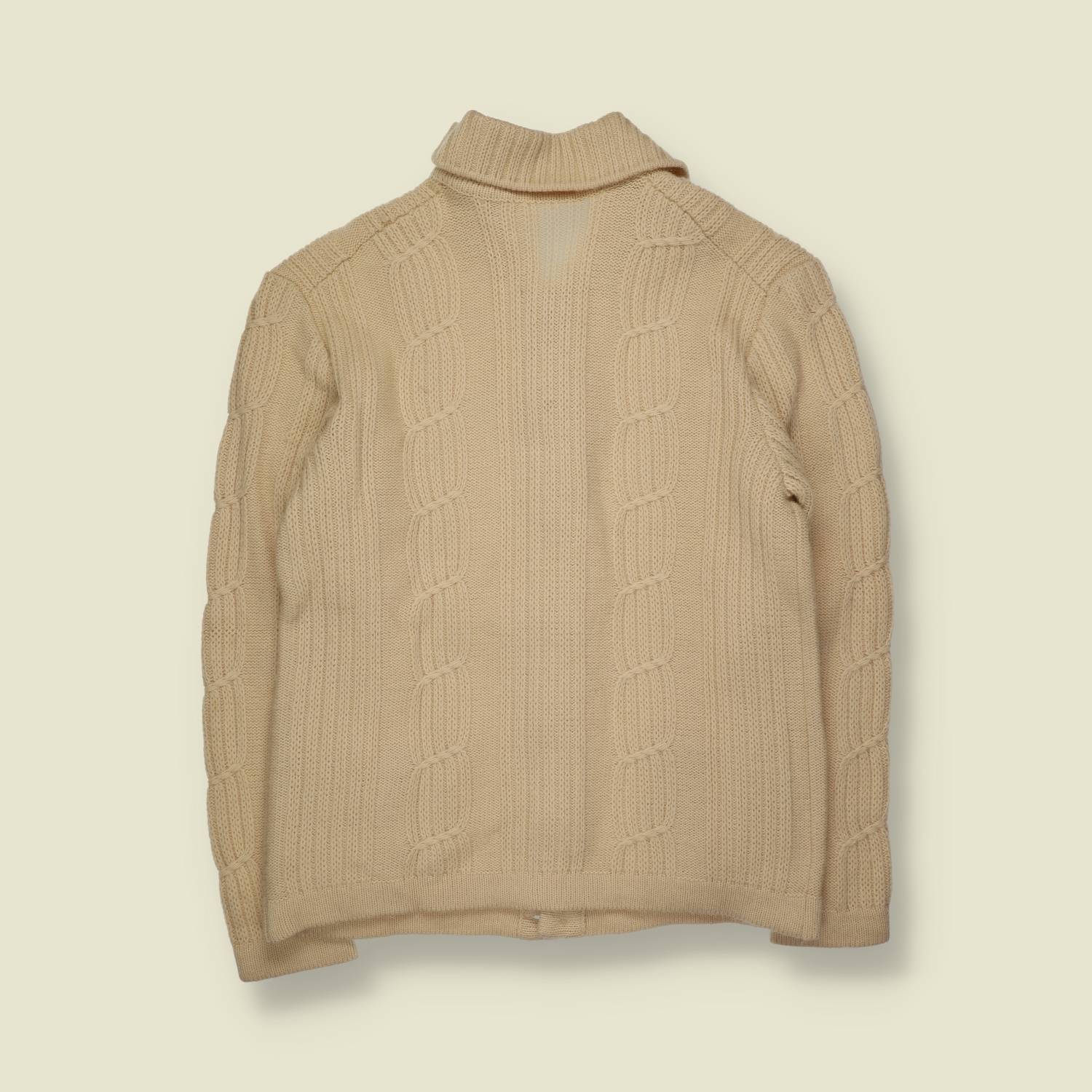 1970s | Hand Knit Wool Cardigan | Cream - M