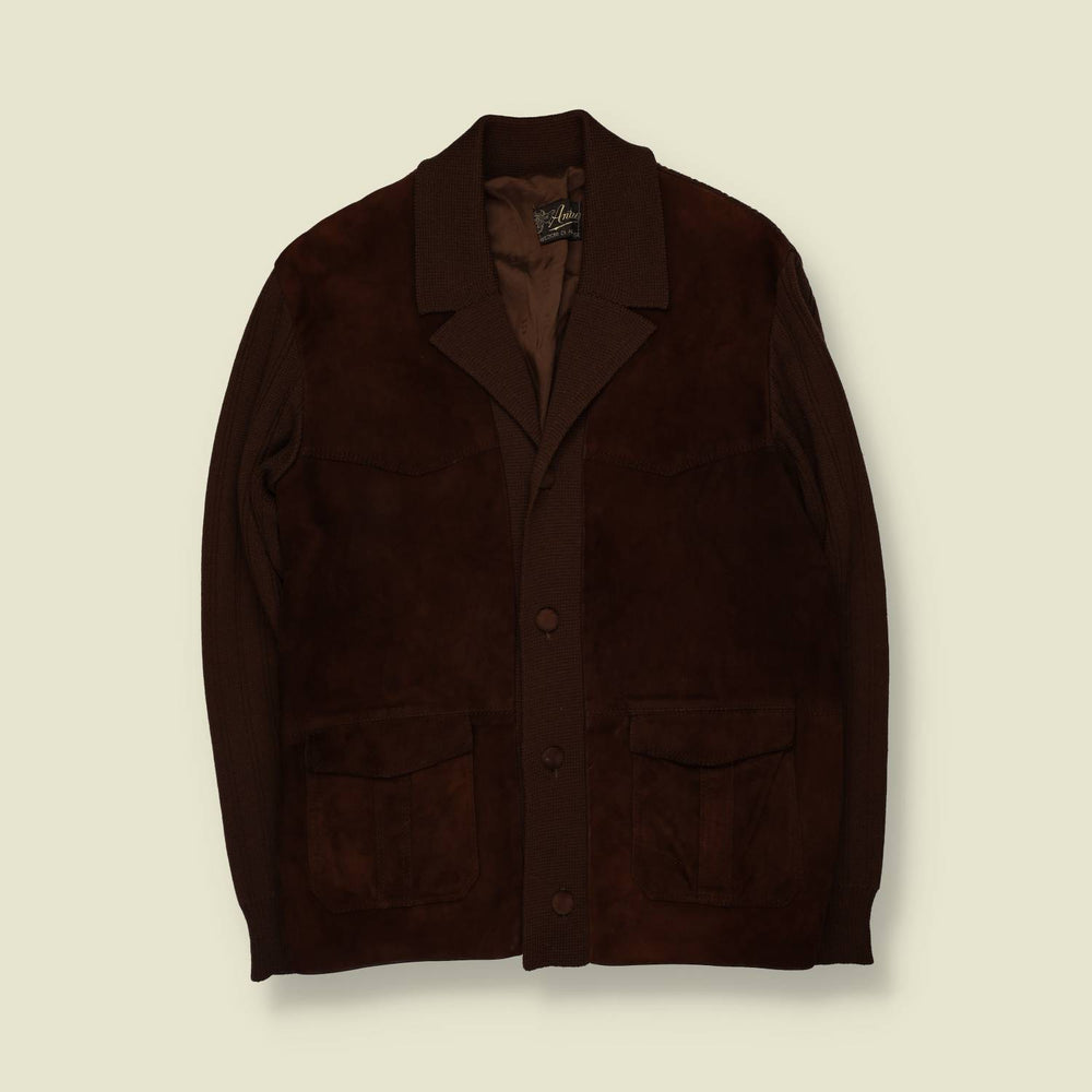 1970s | Suede And Knit Jacket Cardigan | Brown - S