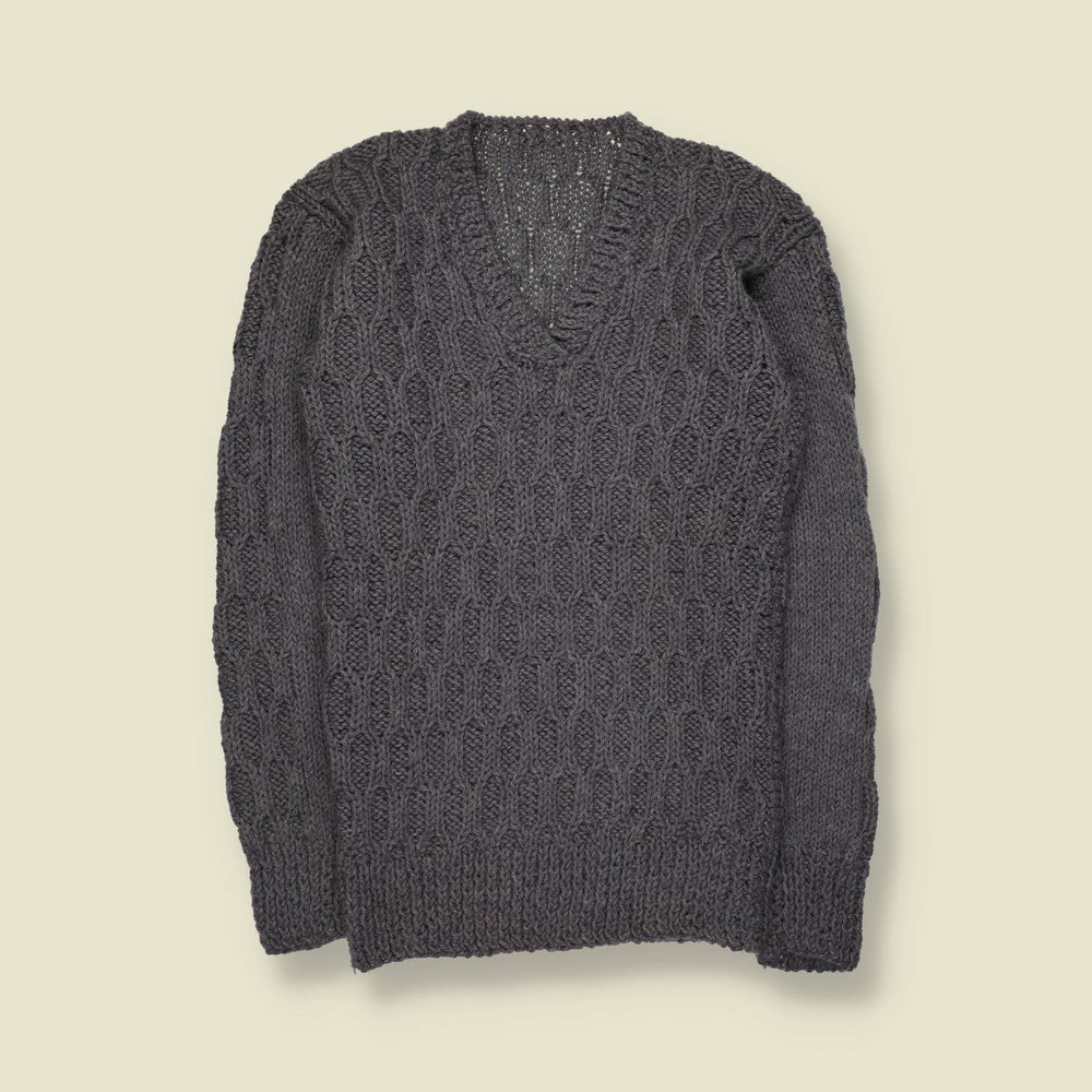1970s | Hand Knit Cable Jumper | Charcoal Grey - XXS