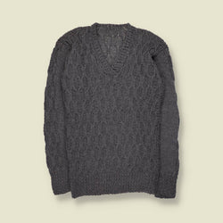 1970s | Hand Knit Cable Jumper | Charcoal Grey - XXS