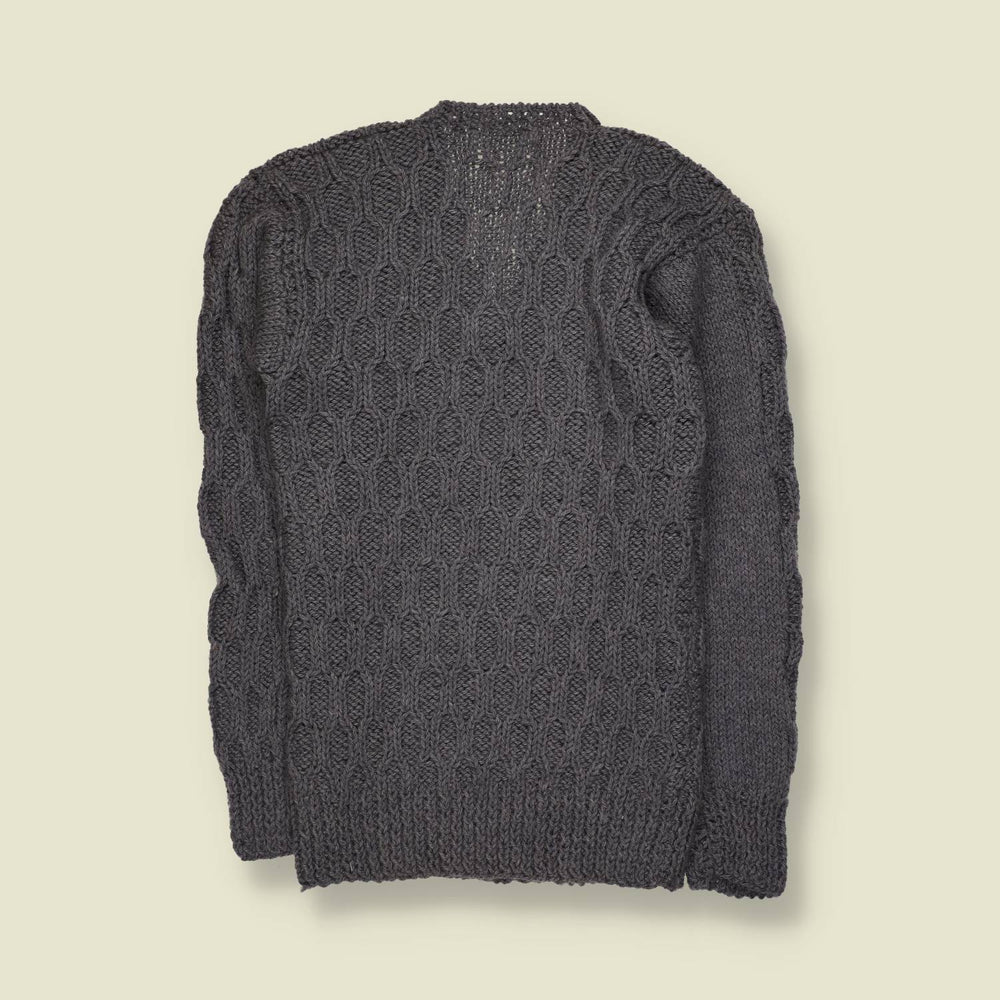 1970s | Hand Knit Cable Jumper | Charcoal Grey - XXS