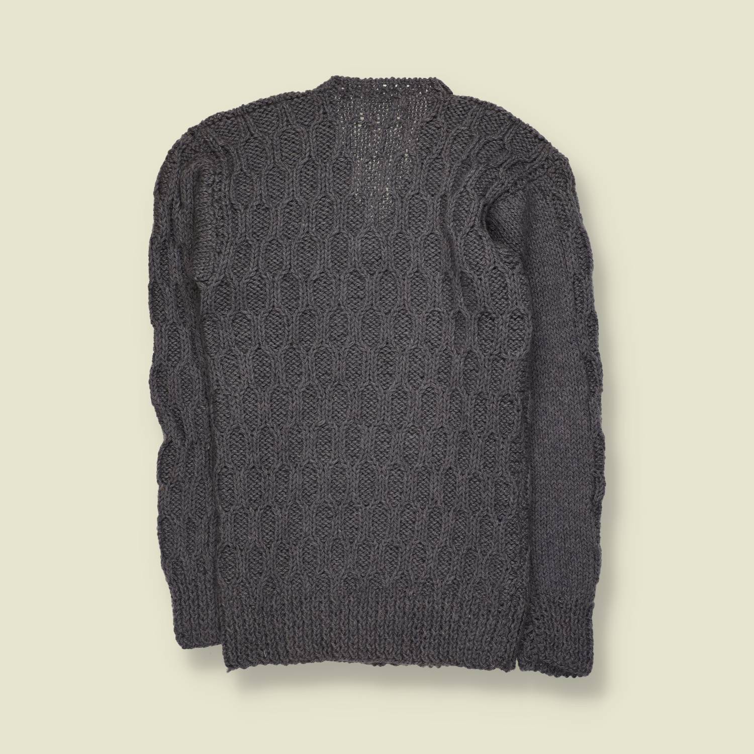 1970s | Hand Knit Cable Jumper | Charcoal Grey - XXS