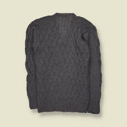 1970s | Hand Knit Cable Jumper | Charcoal Grey - XXS