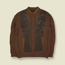 1970s | Made In Italy Leather And Knit Zip Jacket | Brown - M