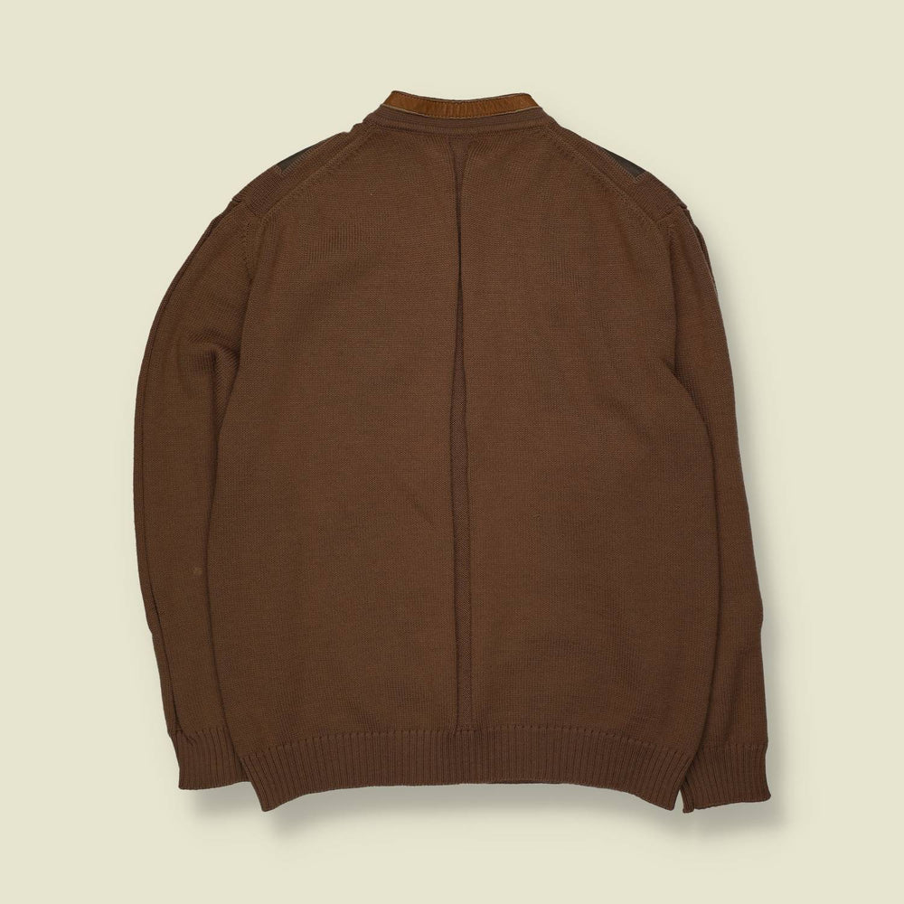 1970s | Made In Italy Leather And Knit Zip Jacket | Brown - M