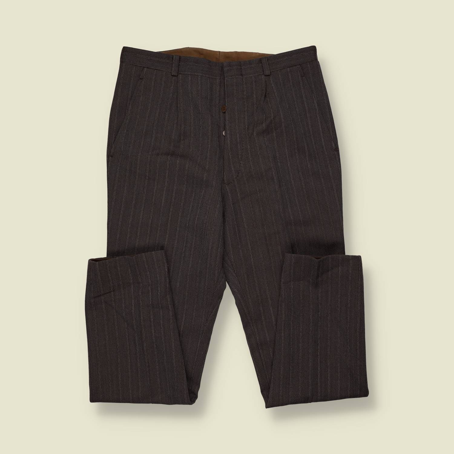 1960s | Button Fly Tailored Trousers | Grey Pinstripe - w30