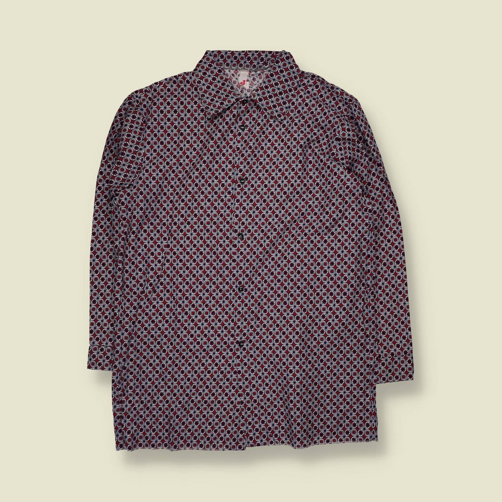 1970s | Shirt | Burgundy Geometric Print - L