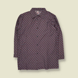 1970s | Shirt | Burgundy Geometric Print - L