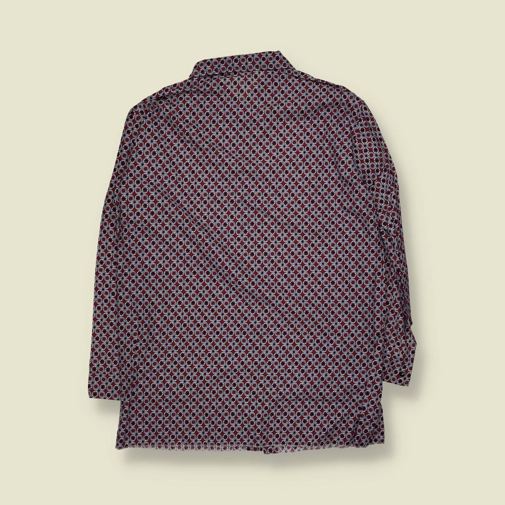 1970s | Shirt | Burgundy Geometric Print - L
