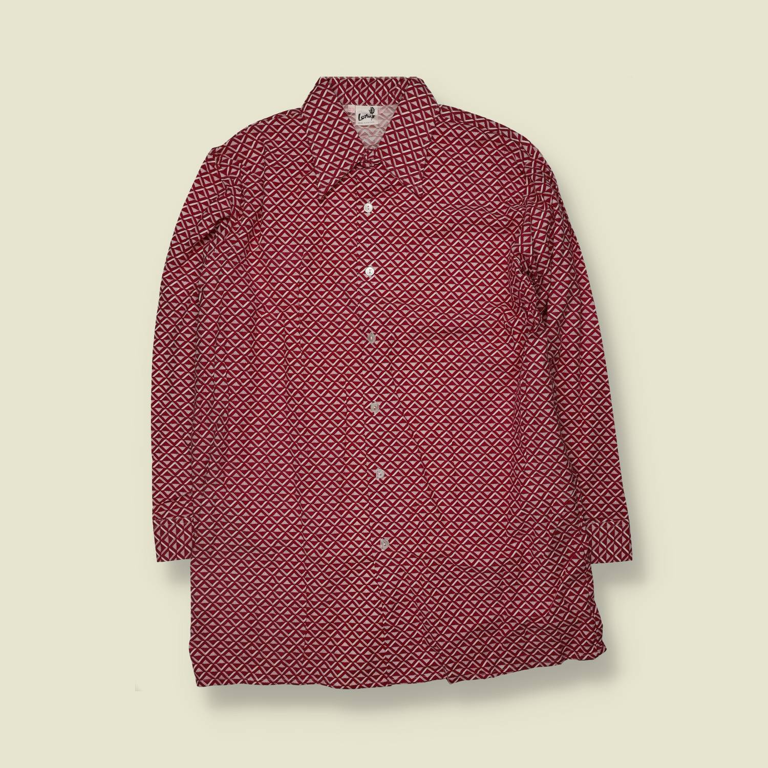 1970s | Lotus | Shirt | Red Geometric Print - L