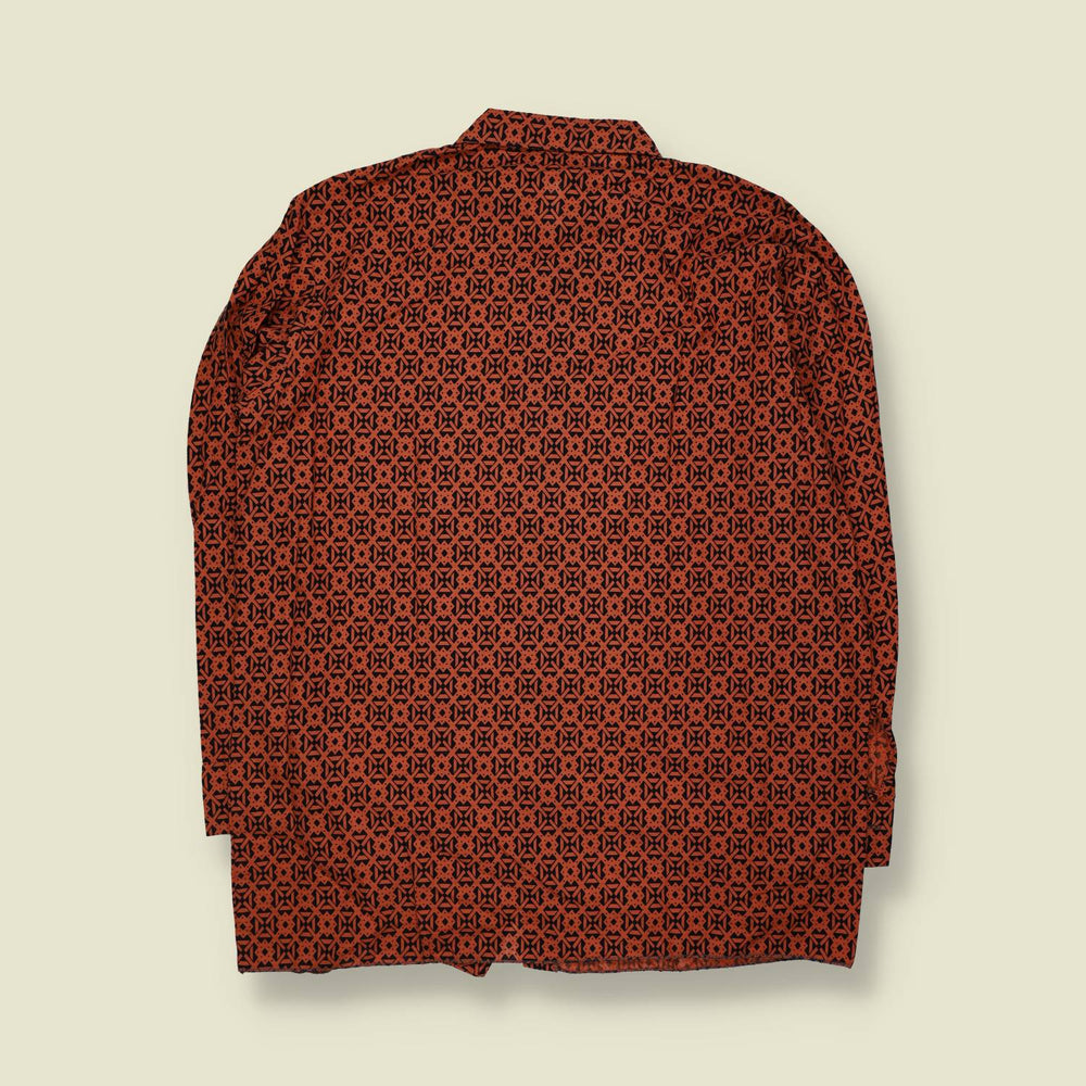 1970s | Permaloft | Shirt | Orange And Black Geometric Print - XL