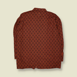 1970s | Permaloft | Shirt | Orange And Black Geometric Print - XL