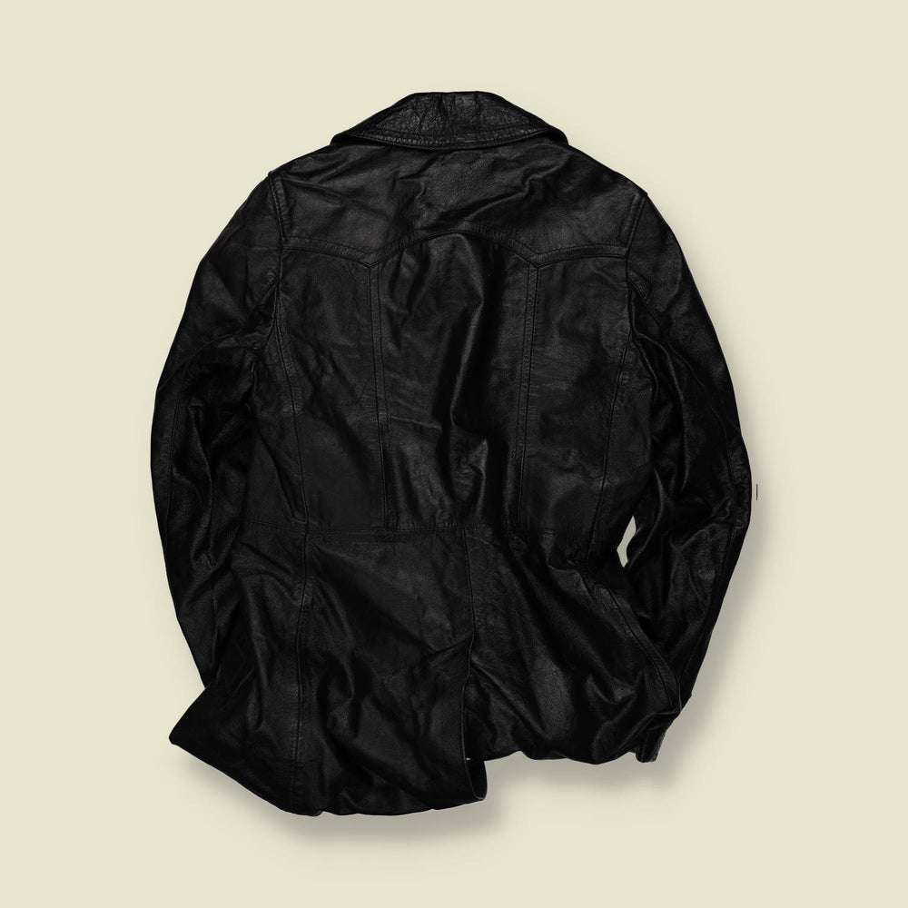 1970s | Lightweight Leather Coat | Black - XS