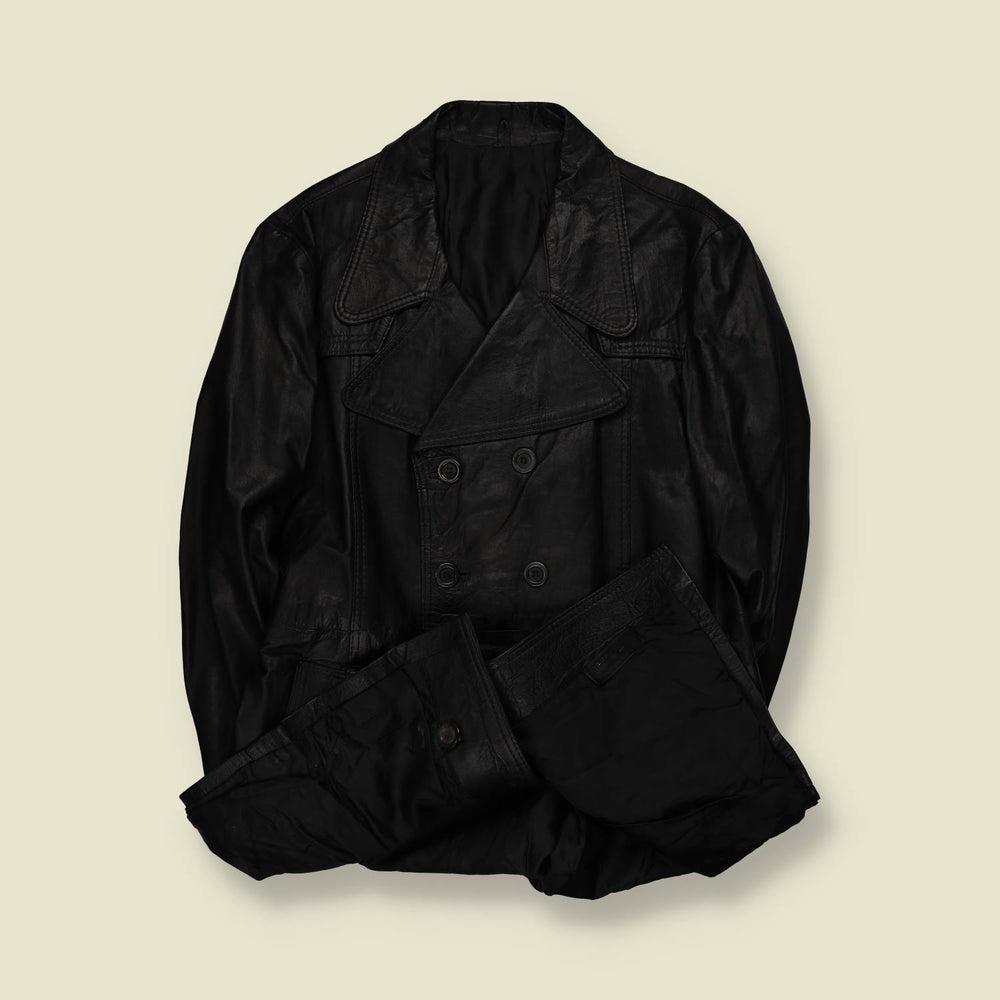 1970s | Lightweight Leather Coat | Black - XXL