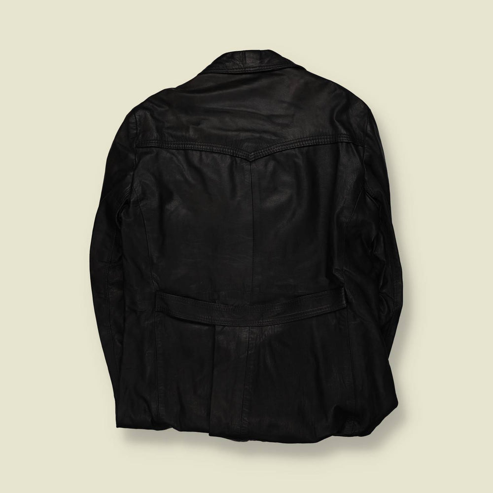 1970s | Lightweight Leather Coat | Black - XXL