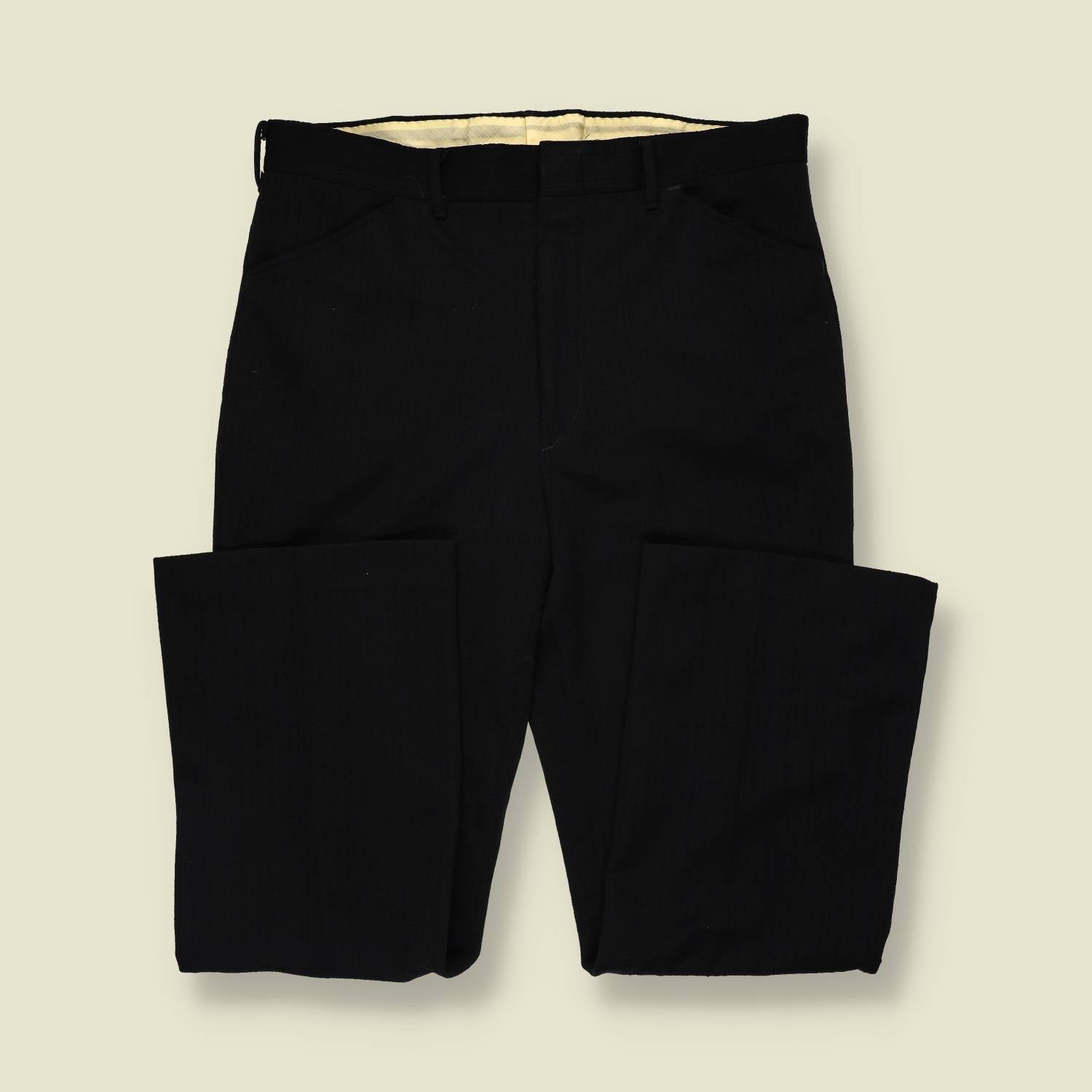 1970s | All Seasons | Textured Tailored Trousers | Black - w36