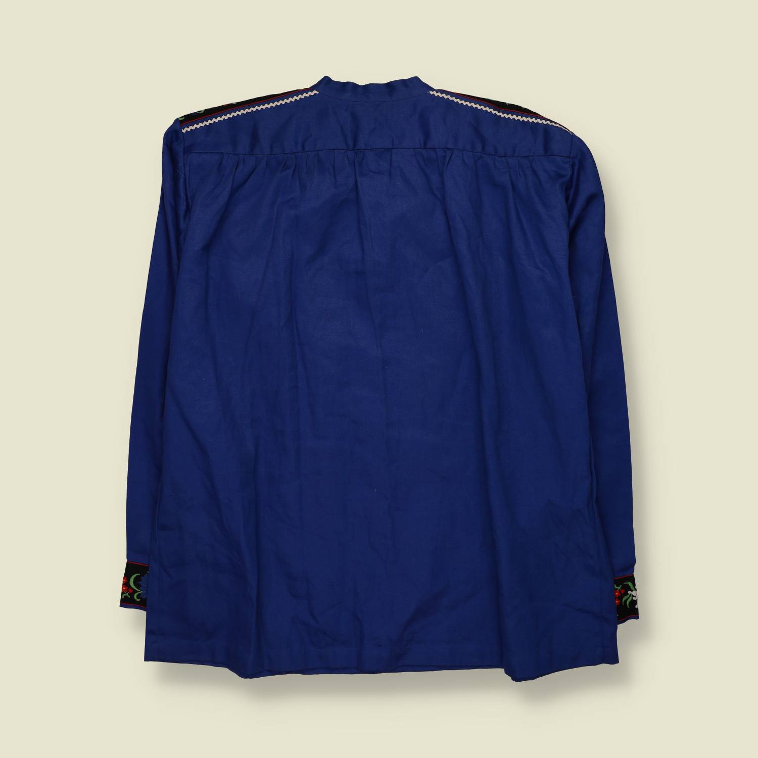 1970s | Folk Pullover Shirt | Embroidered Detail | Blue - XXXL