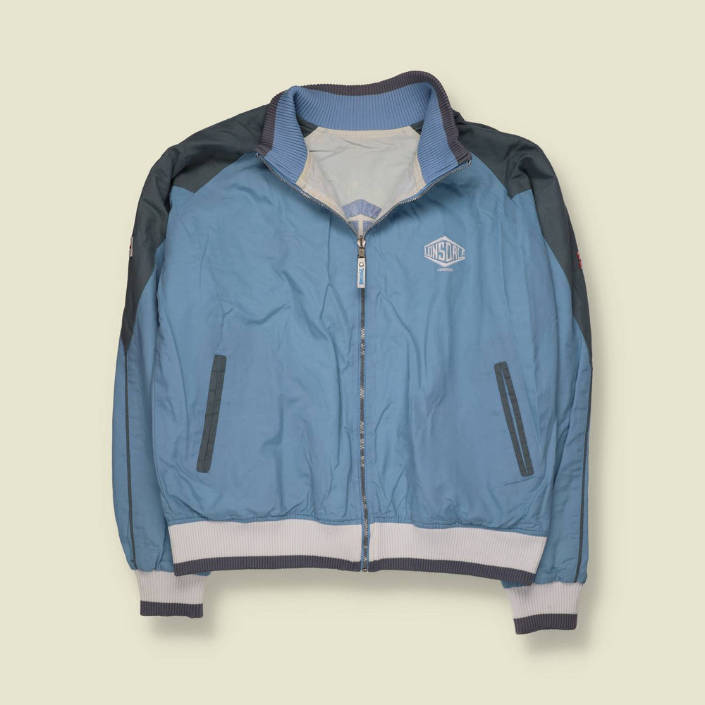 1990s | Lonsdale London | Blue & Grey Zip-Through Bomber Jacket - XL