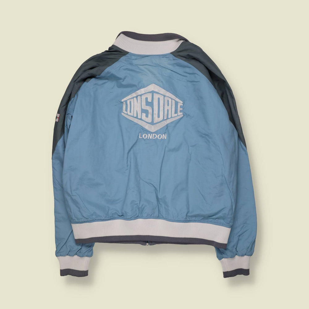 1990s | Lonsdale London | Blue & Grey Zip-Through Bomber Jacket - XL