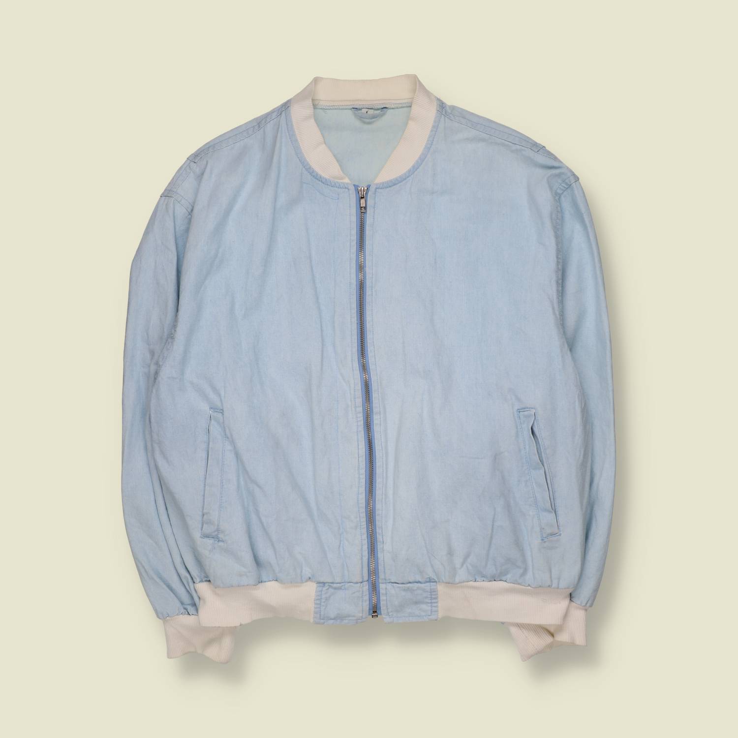1980s | Pale Blue Zip-Through Bomber Jacket - XXL