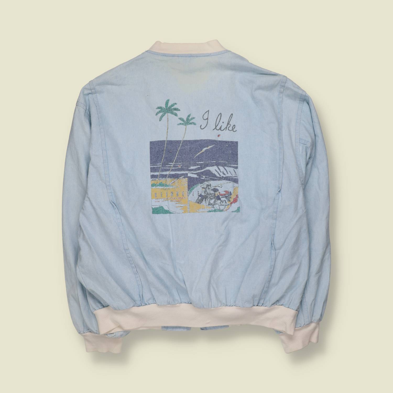 1980s | Pale Blue Zip-Through Bomber Jacket - XXL