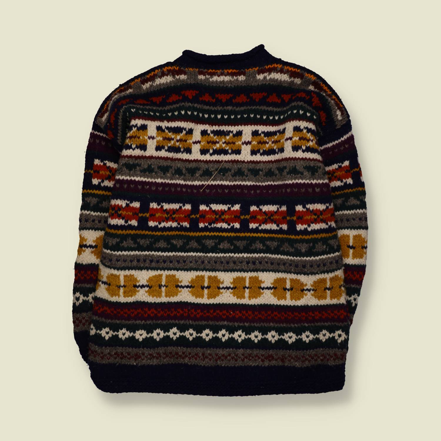 1970s | Made in Ecuador | Multicolour Wool Geometric Pattern Crew Neck Jumper - XL