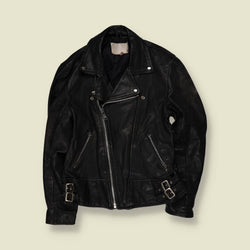 1980s | Black Leather Biker Jacket - S
